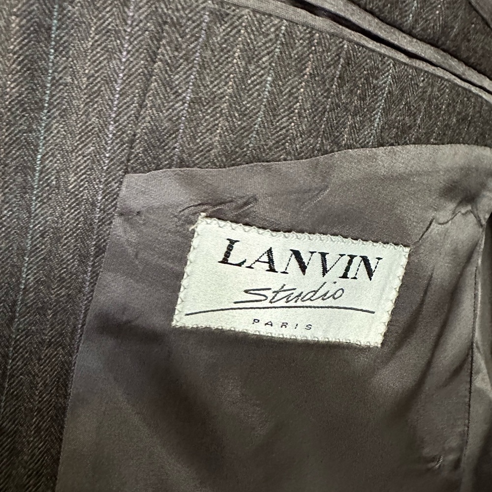 Vintage Lanvin Paris Luxury 100% Pure Virgin Gray Stripe Wool Suit 40R